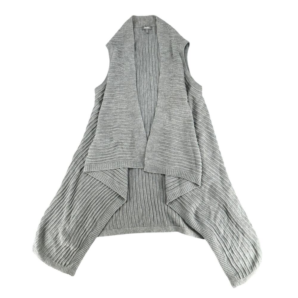 Neiman Marcus Gray Knit Open Waterfall Long Cardigan Large Soft Sweater